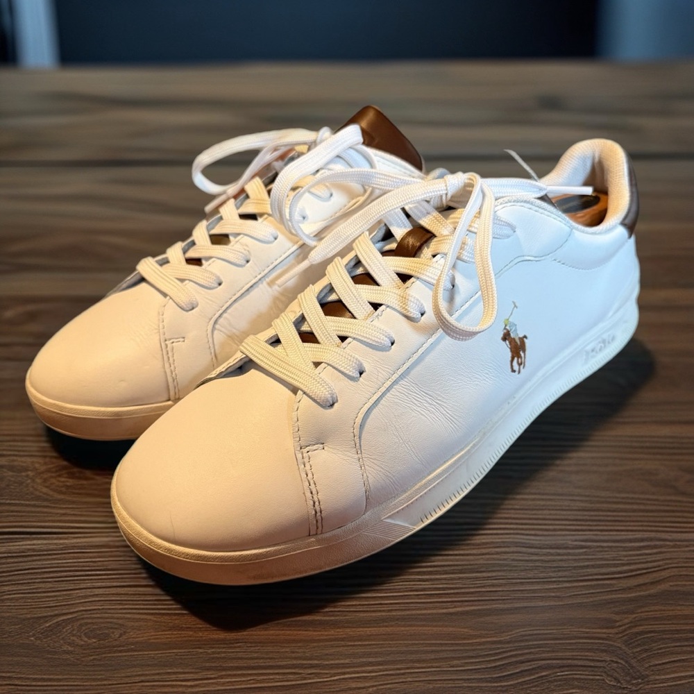 POLO RALPH LAUREN HERITAGE COURT II Low Leather Sneakers Shoes White. 11